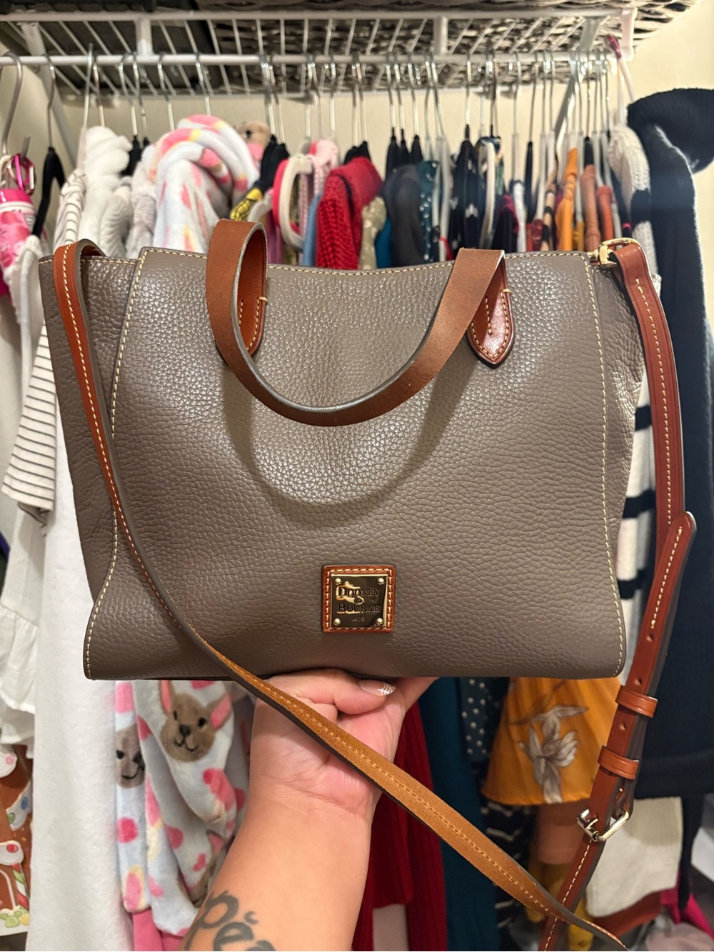 Dooney & Bourke | Pebble Leather Tote with Brown Strap